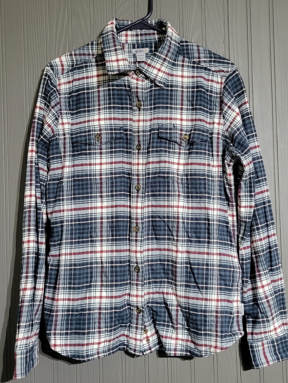 Carhartt Flannel Long Sleeve Button Down Shirt Plaid Blue Red Women's Medium